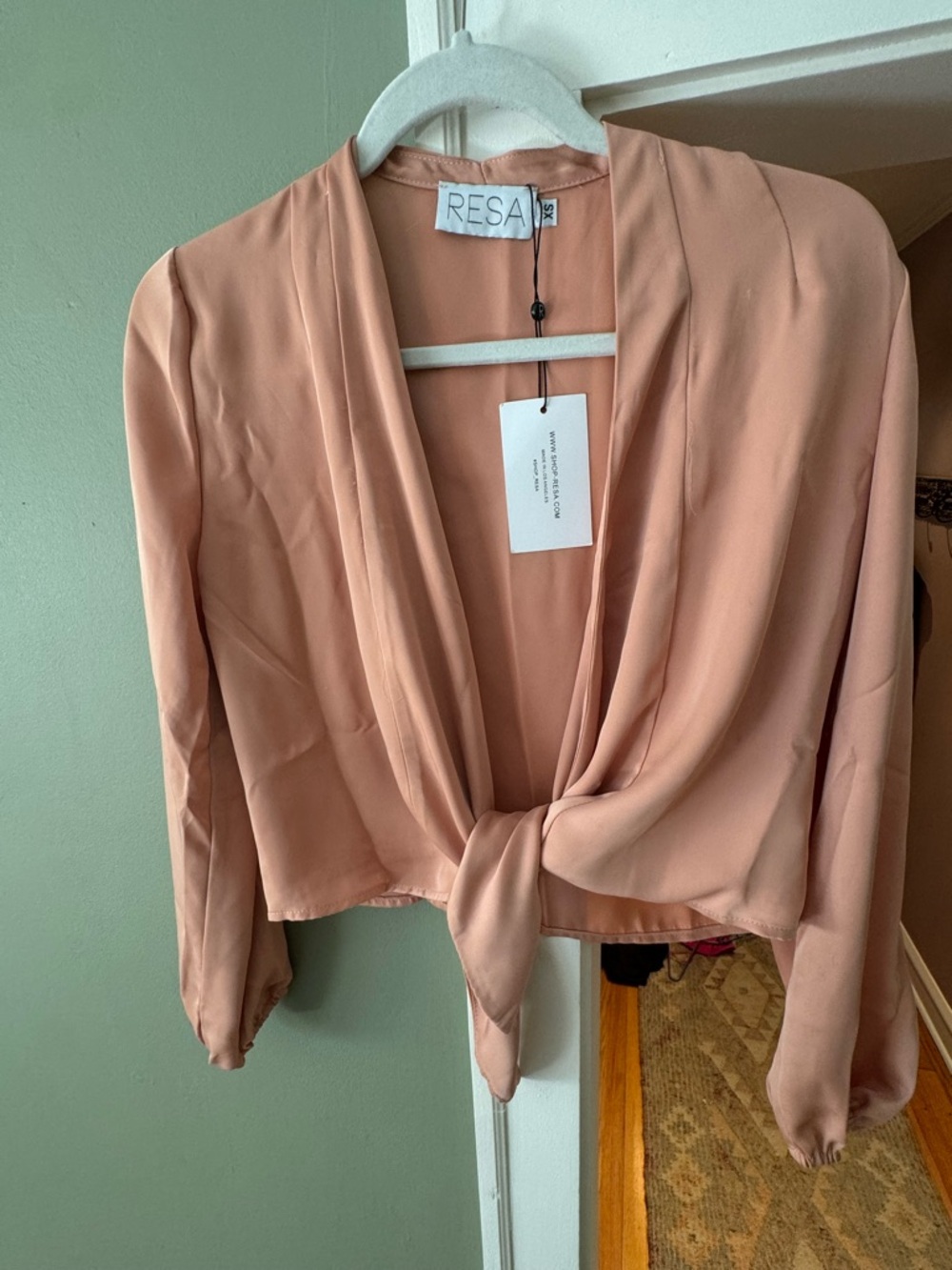 RESA Peach/Pink Tie-Front Draped Blouse